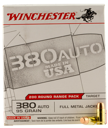 WINCHESTER USA 380 ACP 95GR FMJ-RN 200RD 5BX/CS - for sale