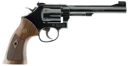 S&W 48 CLASSIC 22WMR 6" AS BRIGHT BLUED CHECKERED WOOD - for sale