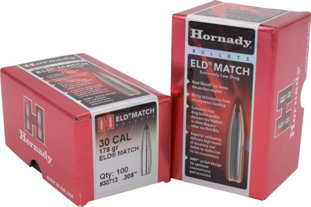 HORNADY BULLETS 30CAL .308 178GR ELD-MATCH 100CT 15BX/CS - for sale