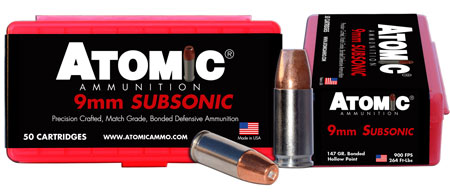 ATOMIC 9MM LUGER 147GR SUBSONIC JHP 50RD 10BX/CS - for sale
