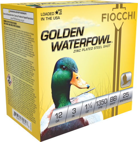 FIOCCHI GOLDEN WATERFOWL 12GA 3" 1-1/4OZ #BB 25RD 10BX/CS - for sale