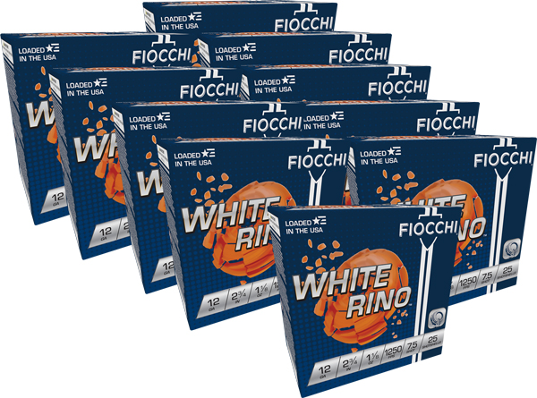 FIOCCHI WHITE RINO 12GA 2.75" 1-1/8OZ #7.5 1250FPS 250R CASE - for sale