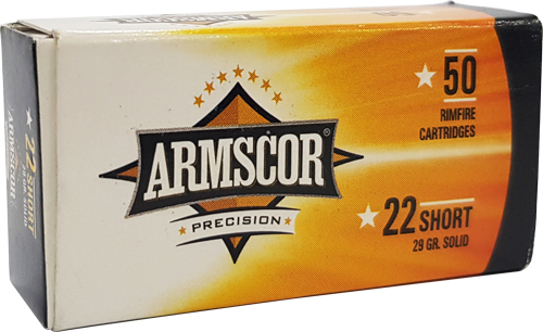 ARMSCOR 22 SHORT 29GR PLATED LEAD-RN 1095FPS 50RD 100BX/CS - for sale