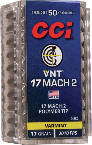 CCI VNT 17 MACH2 17GR VARMINT TIPPED 50RD 100BX/CS - for sale