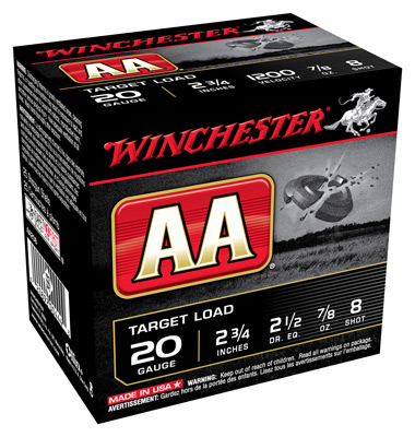 WINCHESTER AA 20GA 2.75" 7/8OZ #8 1200FPS 250RD CASE LOT - for sale