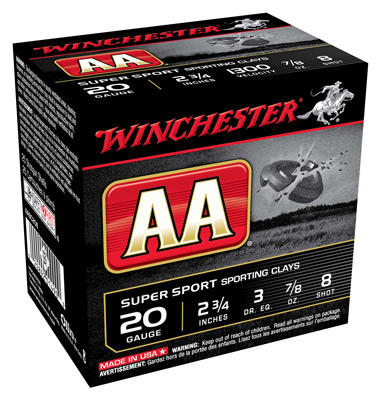 WINCHESTER AA 20GA 2.75" 7/8OZ #8 1300FPS 250RD CASE LOT - for sale