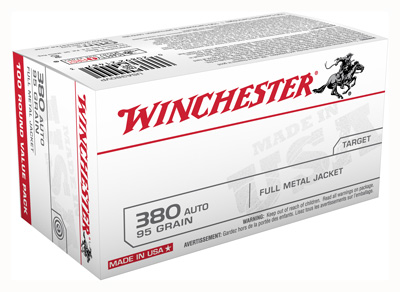 WINCHESTER USA 380 ACP 95GR FMJ-RN 100RD VALUE PACK 5BX/CS - for sale