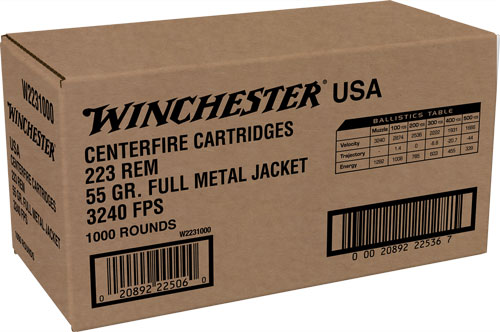 WINCHESTER USA 223 REM 55GR FMJ 1000RD CASE LOT - for sale