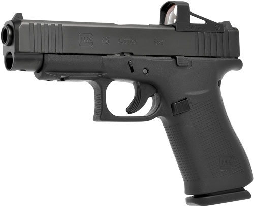 Glock - 48 - 9mm Luger for sale,glock,48 mos,striker fired,semi-automatic,polymer frame pistol,compact,9mm,4.17 barrel,glock marksman barrel,ndlc finish,black,no finger grooves,fixed sights,modular optic system,10 rounds,2 magazines