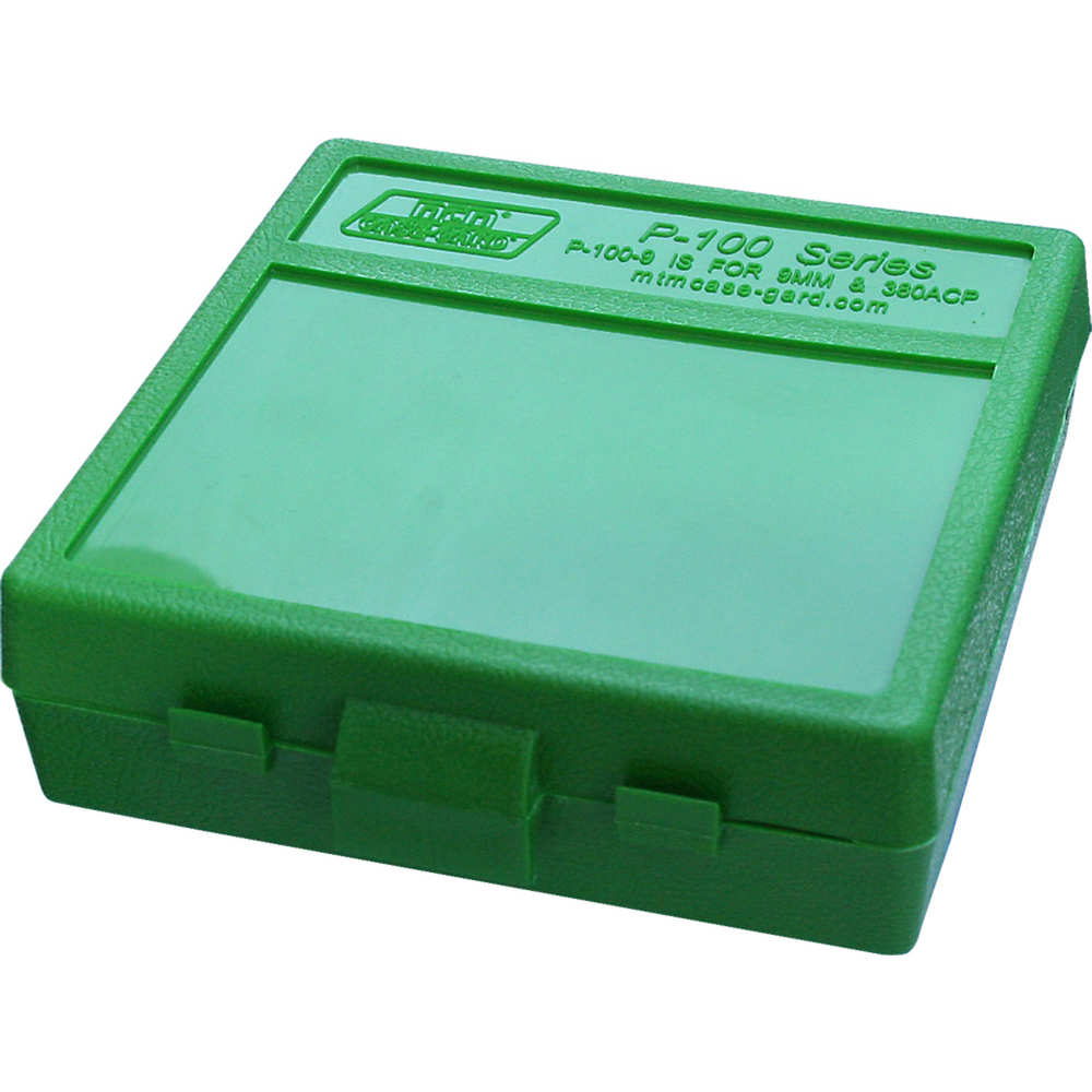 MTM AMMO BOX 9MM LUGER/.380ACP /9X18 100-ROUNDS GREEN - for sale