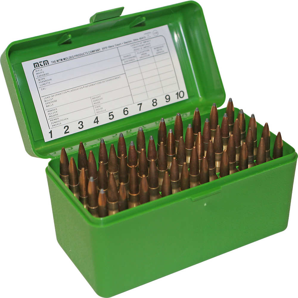 MTM AMMO BOX MAGNUM RIFLE 50-ROUNDS FLIP TOP STYLE GREEN - for sale