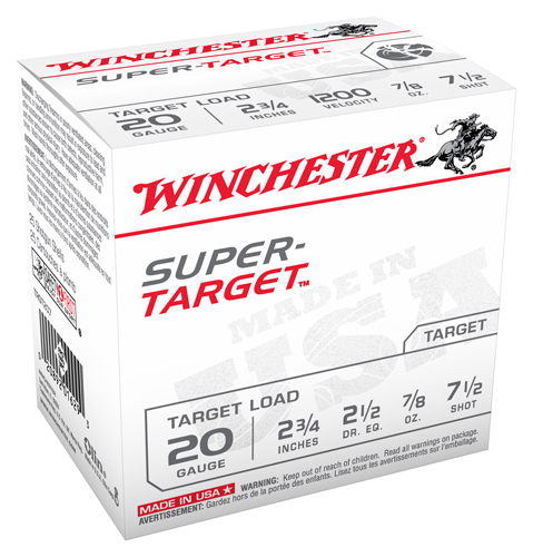 WINCHESTER SUPER TARGET 20GA 2.75" 7/8OZ #7.5 250RD CASE - for sale