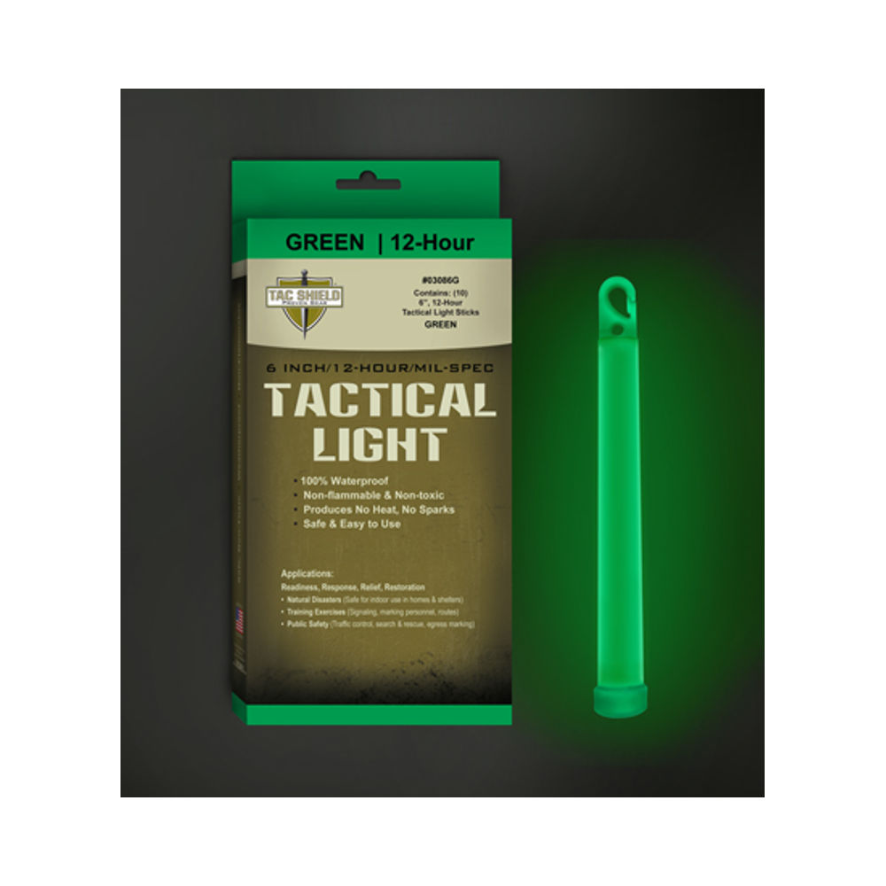 TAC SHIELD TACTICAL LIGHT STICK 12 HOUR 6" GREEN 10PK - for sale