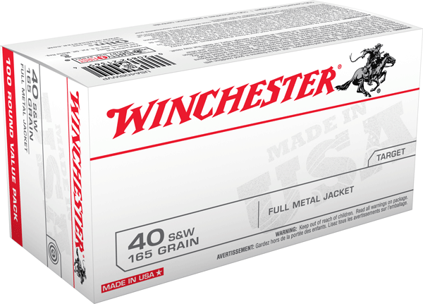WINCHESTER USA 40 SW 165GR FMJ TRUNCATED CONE 100RD 5BX/CS - for sale