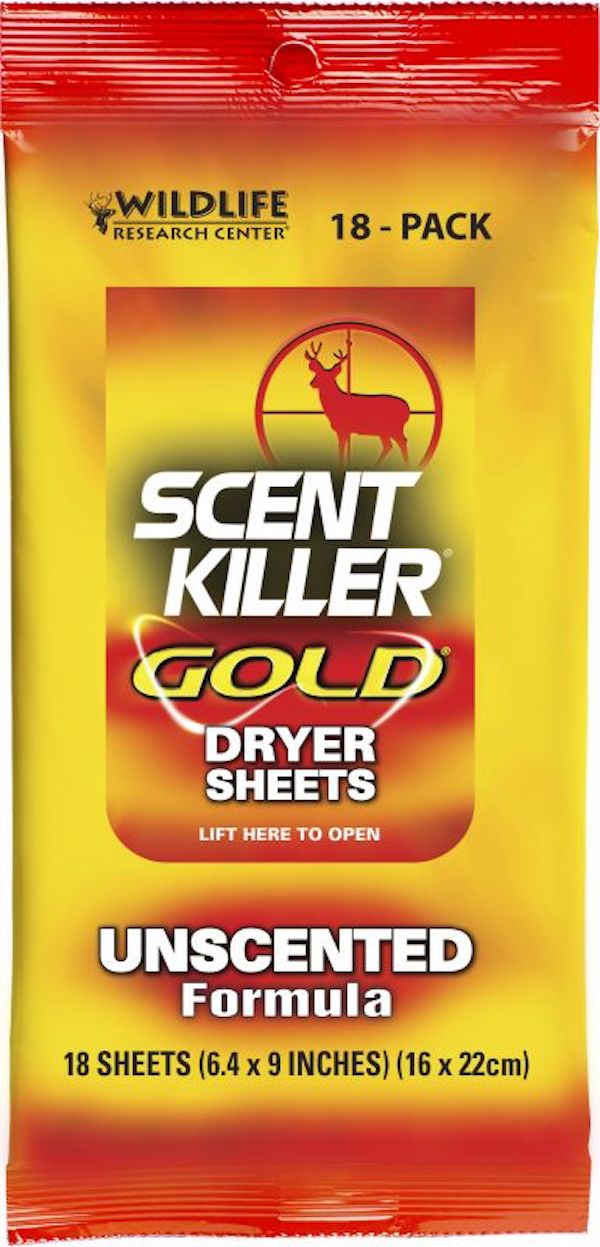 WRC DRYER SHEETS SCENT KILLER GOLD UNSCENTED 18-PACK - for sale