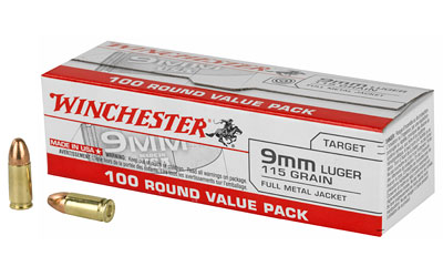 WINCHESTER USA 9MM LUGER 115GR FMJ 100RD 10BX/CS - for sale
