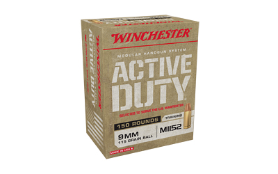 WINCHESTER ACTIVE DUTY 9MM LUGER 115GR FMJ 100RD 5BX/CS < - for sale