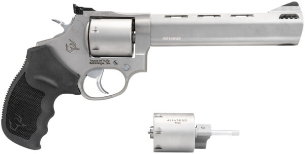 Taurus 2-692069 692  9mm Luger, 38 Special +P or 357 Mag Caliber with 6.50" Vent Rib Barrel, 7rd Capacity Cylinder, Overall Matte Finish Stainless Steel & Black Ribber Grip Includes 2 Cylinders