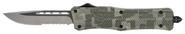 CobraTec Knives MADCCTK1MDS CTK-1  Medium 3" OTF Part Serrated D2 Steel Blade Army DigiCamo Aluminum Handle Features Glass Breaker Includes Pocket Clip