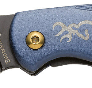 Browning 3220341 Prism 3  EDC Folding 2.38" Plain Black Oxide 7Cr17MoV SS Blade, Navy w/Brass Accents & Logo Anodized Aluminum Handle, Includes Pocket Clip