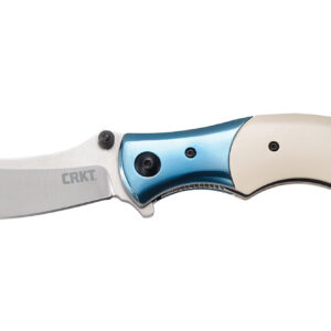 CRKT 7471 Ritual  4.37" Folding Plain Satin 12C27 Sandvik Blade/ Ivory/Blue Resin w/SS Bolster Handle Includes Pocket Clip
