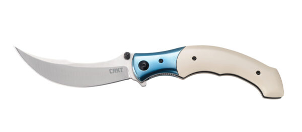 CRKT 7471 Ritual  4.37" Folding Plain Satin 12C27 Sandvik Blade/ Ivory/Blue Resin w/SS Bolster Handle Includes Pocket Clip