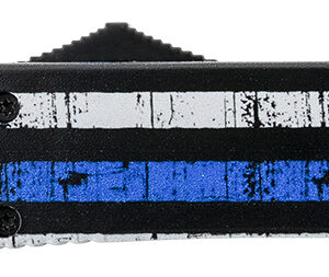 Templar Knife MBTB231 Gen II Back The Blue Slim 3.43" OTF Tanto Plain Black Oxide Stonewashed 440C SS Blade, 5.05" 4.31" Black & White w/Blue Line Aluminum Handle, Glass Breaker