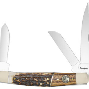 Remington Accessories 15653 Guide Stockman Folding Stainless Steel Blade Brown/White/Silver w/Remington Shield Stag Bone/Nickle Handle