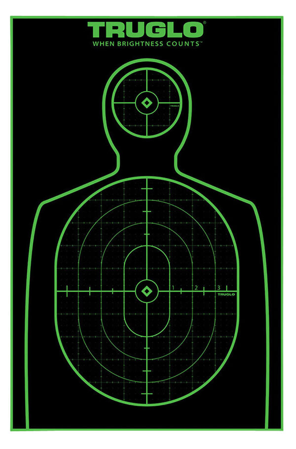 TruGlo TG13A25 Tru-See Handgun Target Self-Adhesive Heavy Paper Black/Green 12"x18" Silhouette 25 Pack