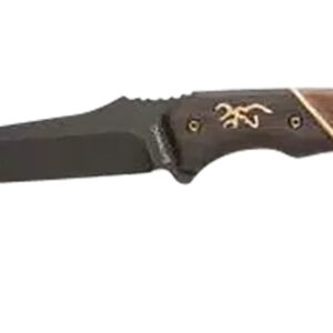 Browning 3220394 Hunter Trail Knife 4.50" Fixed Trailing Drop Point Blade, Black Stonewashed 440C Stainless Steel, Two-Toned Jigged Wood Handle w/Bronze Accents, Includes Leather Sheath