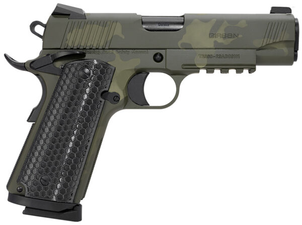 Girsan 392071 MC1911 C Untouchable Compact Frame 9mm Luger 9+1 4.40" Black Steel Barrel, OD Camo Serrated Steel Slide & Frame w/Beavertail & Picatinny Rail, Black Polymer Grip