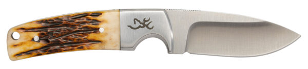 Browning 3220509B Buckmark Hunter 3" Fixed Drop Point Plain 8Cr13MoV SS Blade, Brown Jigged Ox Bone Handle, Box
