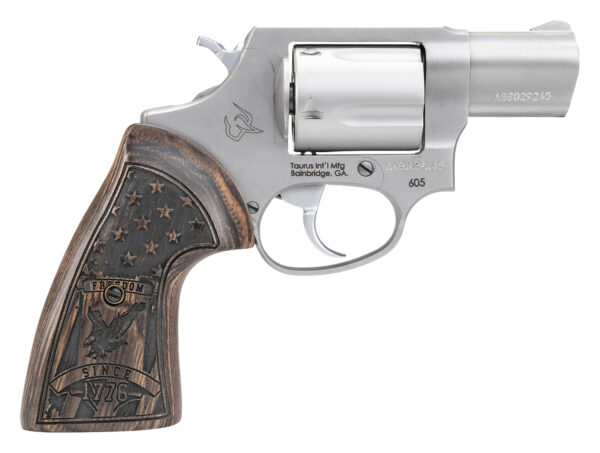 Taurus 2605029US1 605  Small Frame 357 Mag/38 Special +P 5rd 2" Matte Stainless Steel Barrel, Cylinder & Frame, Engraved USA Flag Walnut Grip, Transfer Bar Safety