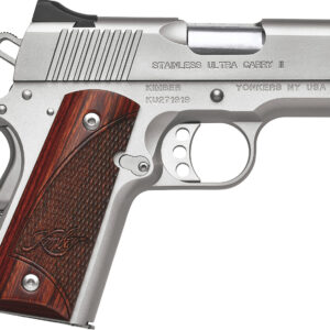 Kimber Mfg, Inc 3200330 Ultra Carry II  45 ACP 7+1 3" Stainless Match Grade Barrel, Satin Silver Serrated Stainless Steel Slide, Satin Silver Aluminum Frame w/Beavertail, Rosewood Grip