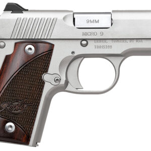 Kimber Mfg, Inc 3300158 Micro 9  9mm Luger 7+1 3.15" Match Grade Barrel, Satin Silver Stainless Steel Serrated Slide, Satin Silver Aluminum Frame w/Beavertail, Rosewood Grip