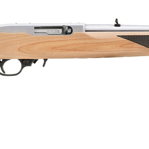Ruger 31229 10/22 Sporter 22 LR 10+1 18.50" Clear Satin Stainless Steel Barrel, Natural w/Black Checkering Wood Stock