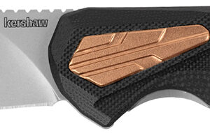 Kershaw 2076 Strata  4" Folding Cleaver Plain Stonewashed D2 Steel Blade, Bead Blasted SS/Black G10 Handle w/Copper Insert