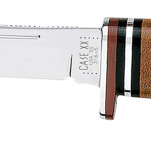 Case 381 Utility Hunter 5" Fixed Clip Point Plain Mirror Polished Tru-Sharp SS Blade/4.50" Grooved Leather Handle Includes Sheath