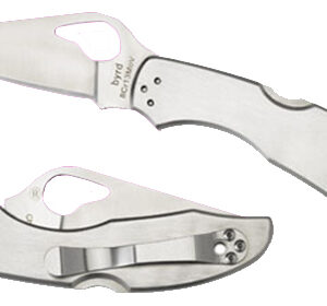 Spyderco BY04P2 Byrd Meadowlark 2 2.93" Folding Clip Point Plain 8Cr13MoV SS Blade Satin Stainless Steel Handle