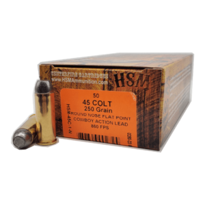 HSM AMMUNITION 45 LONG COLT 250GR HL RNFP 50RD BOX 10 BOXES PER CASE