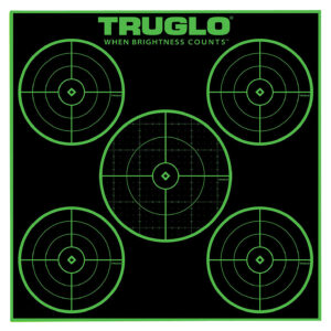 TruGlo TG11A25 Tru-See 5-Bull Target Self-Adhesive Heavy Paper Black/Green 12"x12" 5-Bullseye 25 Pack