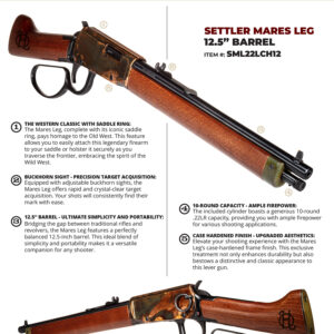 Heritage Mfg SML22LCH12 Settler Mare's Leg 22 LR 10+1 12" Black Oxide Barrel, Color Case Hardened Receiver, Light Stained Walnut Furniture, Buckhorn Sights
