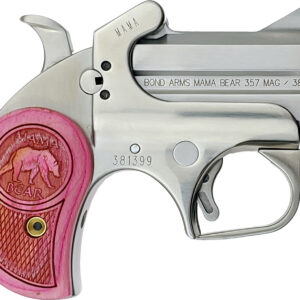 Bond Arms BAMB Mama Bear  357 Mag/38 Special 2rd 2.50" Stainless Steel Double Barrel & Frame, Auto Extractors & Rebounding Hammer, Blade Front/Fixed Rear Sights, Pink Wood Grip, Manual Safety