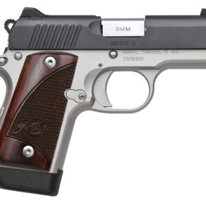 Kimber Mfg, Inc 3300099 Micro 9 Two-Tone Micro Frame 9mm Luger 7+1 3.15" Stainless Match Grade Barrel, Matte Black Serrated Steel Slide, Satin Silver Aluminum Frame w/Beavertail, Rosewood Grip