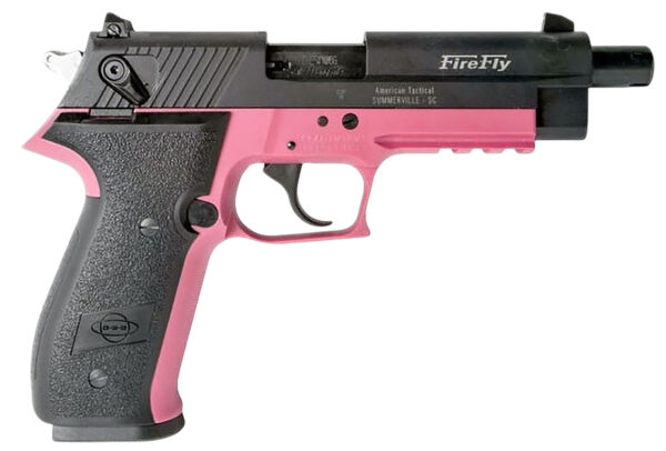 GSG GERG2213TFFPA FireFly  22 WMR 13+1 4.90" Black Threaded Barrel, Aluminum Serrated Slide, Pink Aluminum Frame w/Picatinny Rail, Textured Grip