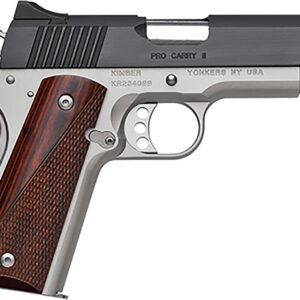 Kimber Mfg, Inc 3200320 Pro Carry II  45 ACP 7+1 4" Stainless Match Grade Barrel, Matte Black Brushed Serrated Steel Slide, Satin Silver Aluminum Frame w/Beavertail, Rosewood Grip