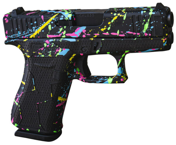 Glock UX4350204NSPLT G43X  Slim Sub-Compact Frame 9mm 10+1 3.41" Black GMB Barrel, Black Splatter Cerakote Serrated Steel Slide, Polymer Frame & Grip