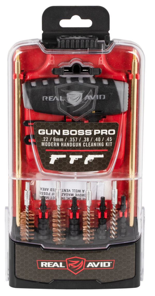 Real Avid AVGBPROP Gun Boss Cleaning Kit Multi-Caliber Pistol Firearm Slotted Tip 12.50" Long Bronze Bristles Includes Case