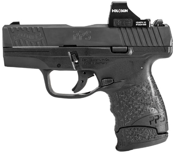 Walther Arms 2851113 PPS M2 9mm Luger 6+1/7+1 3.20" Barrel,  Polymer Frame, Serrated/Optic Cut Matte Black Tenifer Steel Slide,  Finger Grooved Polymer Grip Includes Holosun 407K Red Dot