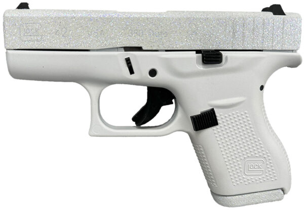 Glock UI4250204NFRST G42 Gen3 Sports South Exclusive 380 ACP 6+1 3.25" Black Steel Barrel, Frost Glitter Cerakote Serrated Steel Slide, Frost Cerakote Polymer Frame, Textured Polymer Grip, USA Made
